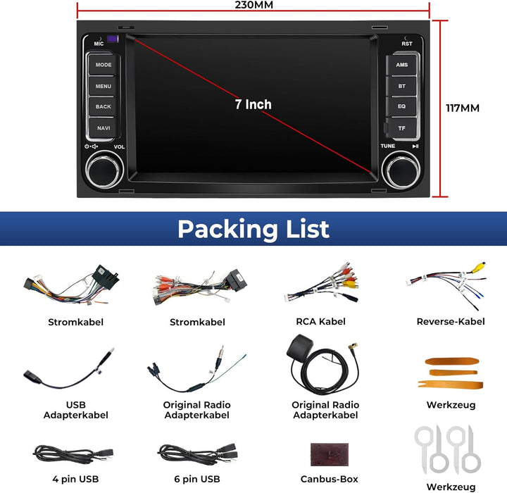 Autoradio für VW T5 California/Multivan 2003-2012, 7-Zoll-Radio-Stereoanlage 2G+32G Head Unit mit Wi