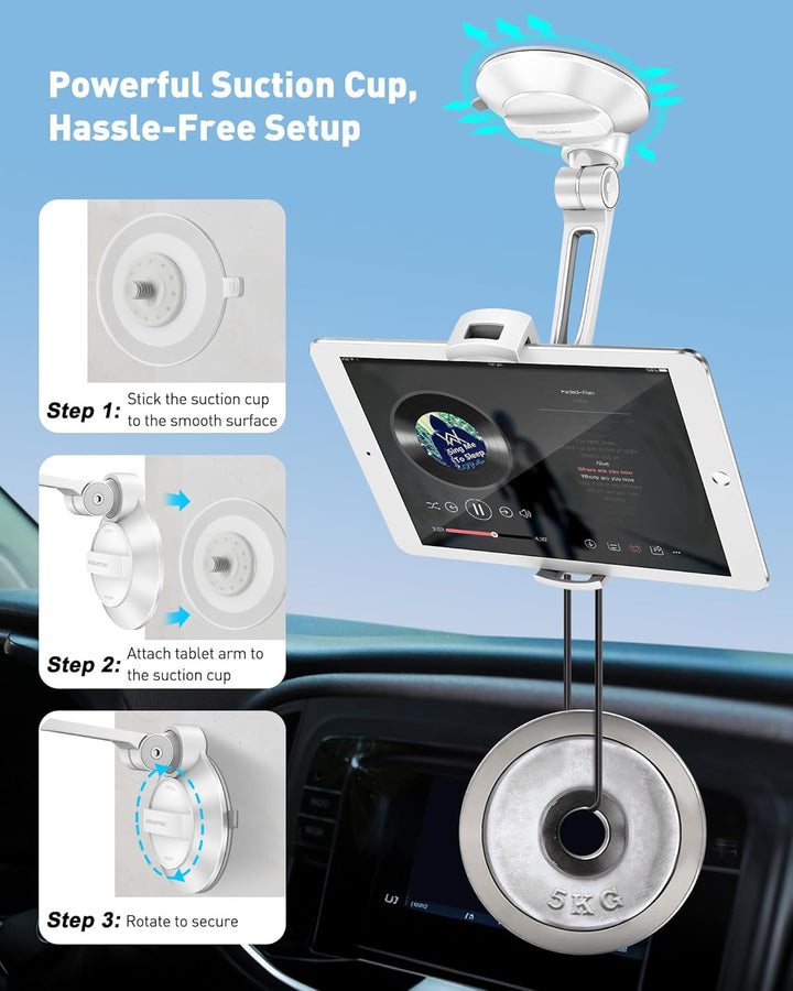 AboveTEK Tablet & Handy Ständer mit Saugnapf – Faltbare 360° Halterung Auto für iPad/Smartphones (4–