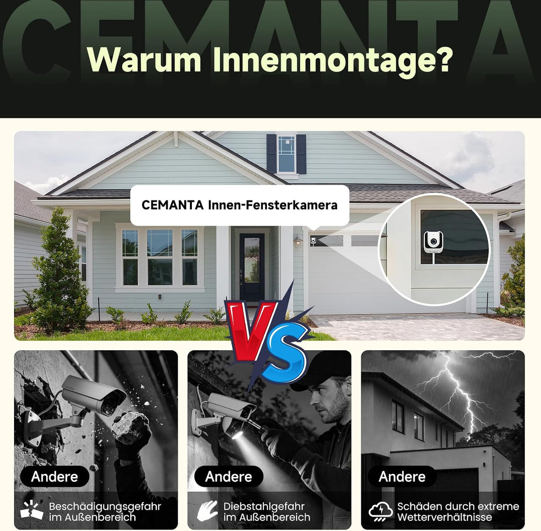 3MP Fensterkamera Überwachungskamera Innen 5G/2,4GHz WLAN | Kostenlosem Cloud-Speicherr &amp; 24/7 Aufna