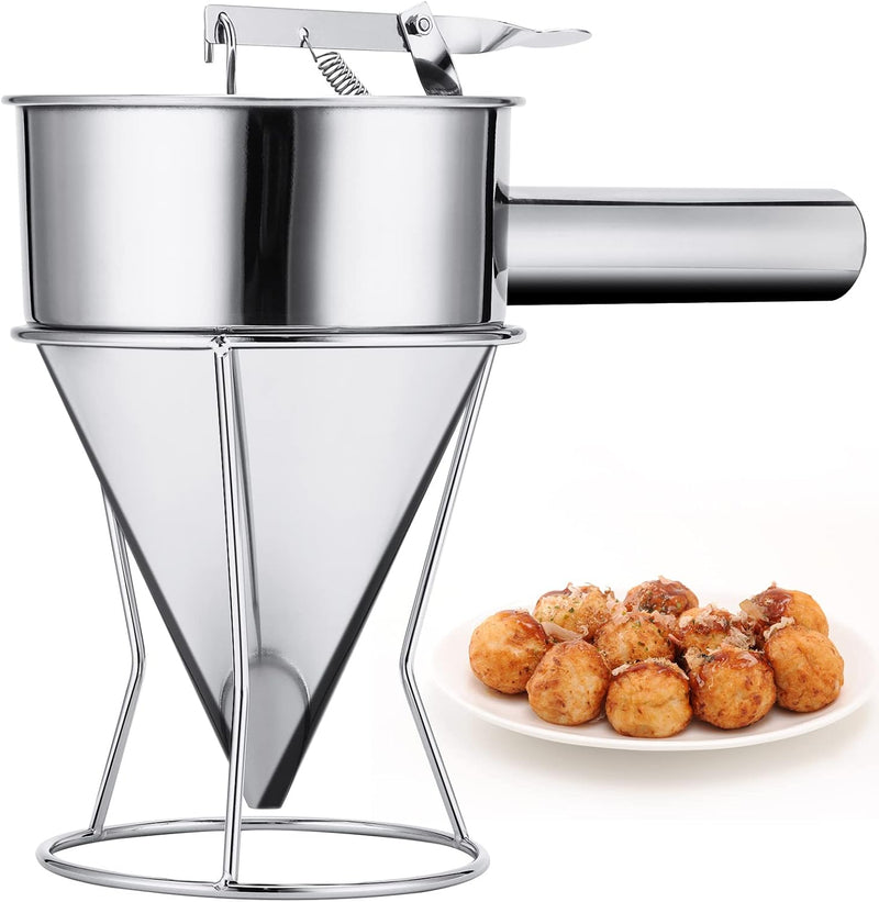 YUNYODA Teigspender, Pfannkuchen Teigspender Edelstahl 600ml Teigportionierer mit Ständer, Pancake P