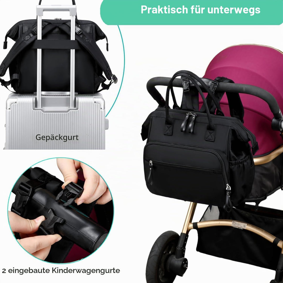 Wickeltasche mit grossem Fassungsvermögen, wasserabweisendes Nylon, 3-Wege-Reiserucksack und Schulte