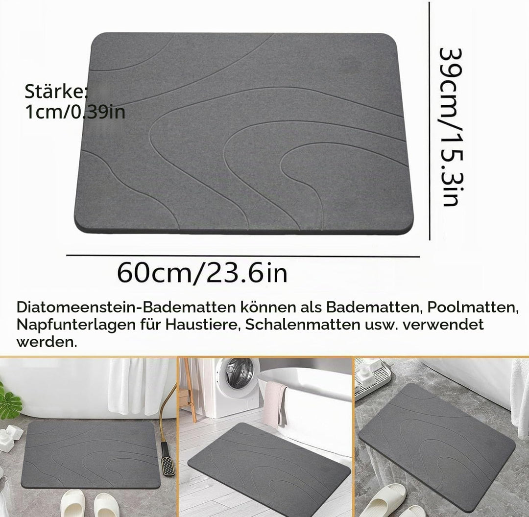 Stein-Badematte – Natürliche Kieselgur, Super Saugfähige Duschmatte, Schnell Trocknende, rutschfeste
