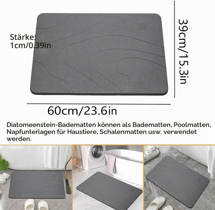 Stein-Badematte – Natürliche Kieselgur, Super Saugfähige Duschmatte, Schnell Trocknende, rutschfeste