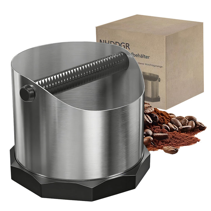 Abklopfbehälter für Siebträger aus Edelstahl, 1,6 L Professionelle Espresso Knock Box mit abnehmbare