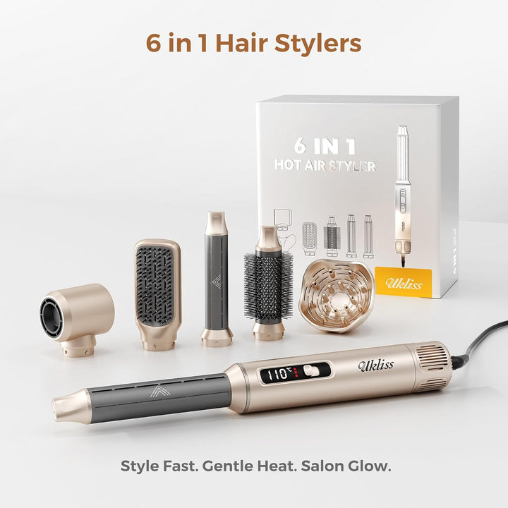 UKLISS Haarstyler Hairstyler 6 in 1, Hair Styler Set mit LCD-Display 1000W Föhnbürste Airluft Locken