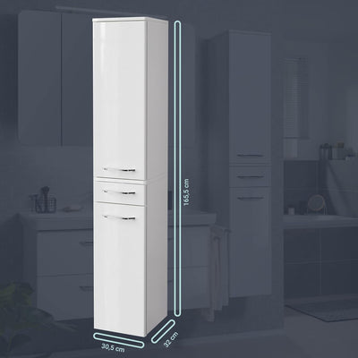 FACKELMANN Milano Hochschrank mit 2 Türen und 1 Schublade – Schrank fürs Badezimmer (30,5 cm x 165,5