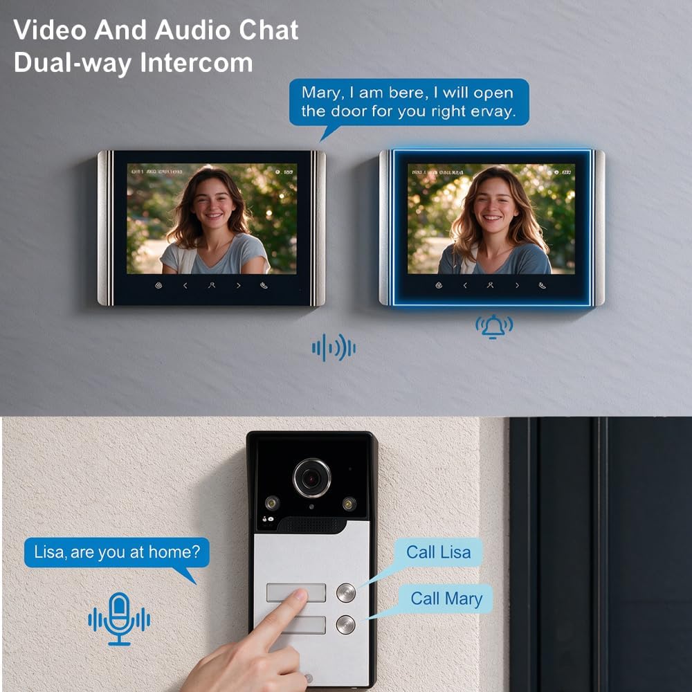 FTes RFKits WLAN Wireless Video Türsprechanlage,1080P Aussenkamera,7 Zoll Touchscreen Wireless Monit
