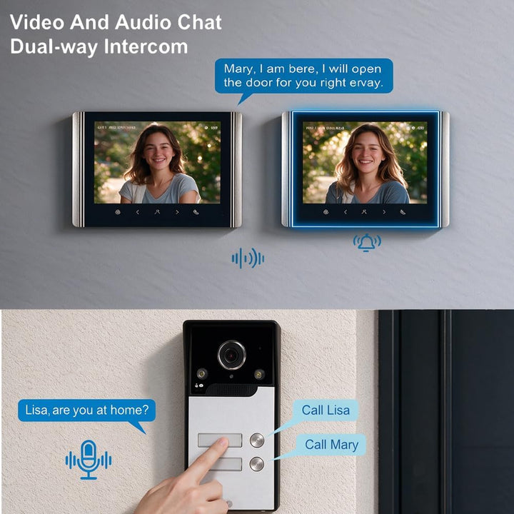 FTes RFKits WLAN Wireless Video Türsprechanlage,1080P Aussenkamera,7 Zoll Touchscreen Wireless Monit