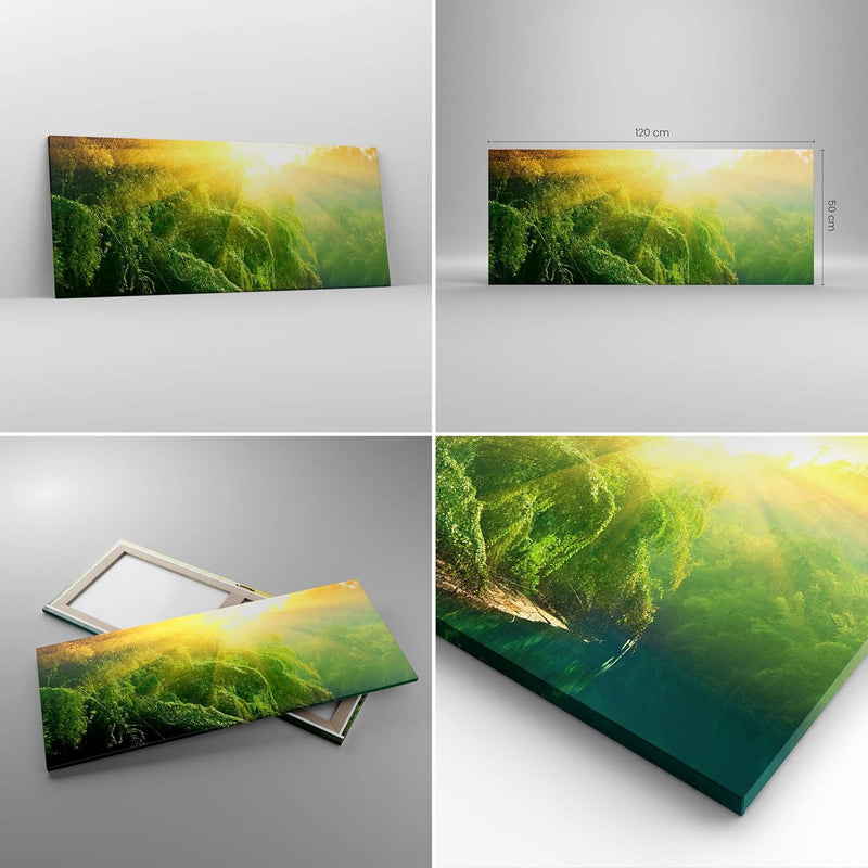 Wandbilder Dekoration Wohnzimmer Tropen Bäume Fluss Panorama Bilder auf Leinwand 120x50cm Leinwandbi