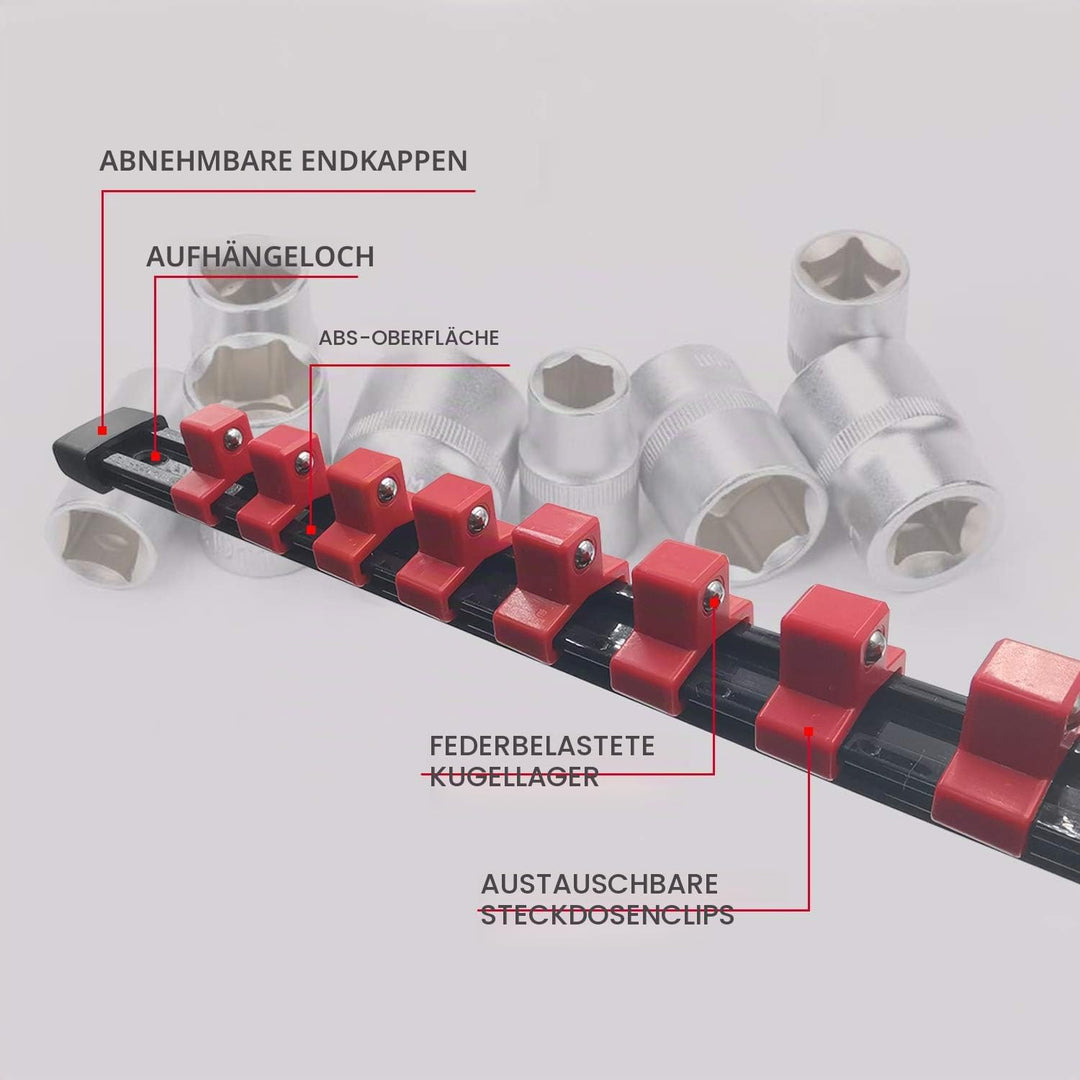 ACEBON 6-tlg Aufsteckschienen-Set für Steckschlüssel-Einsätze | mit 86 Clips | für Einsätze 6,3 mm (