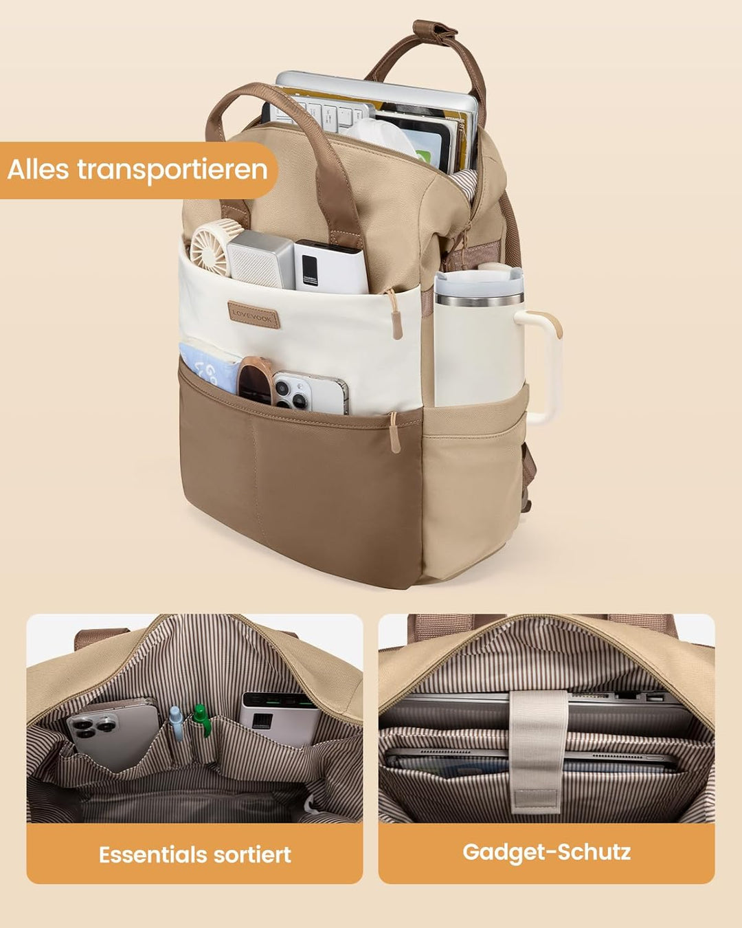 LOVEVOOK Rucksack Damen Laptop Rucksäcke mit Laptopfach 15.6 Zoll Schulrucksack Schultasche Backpack