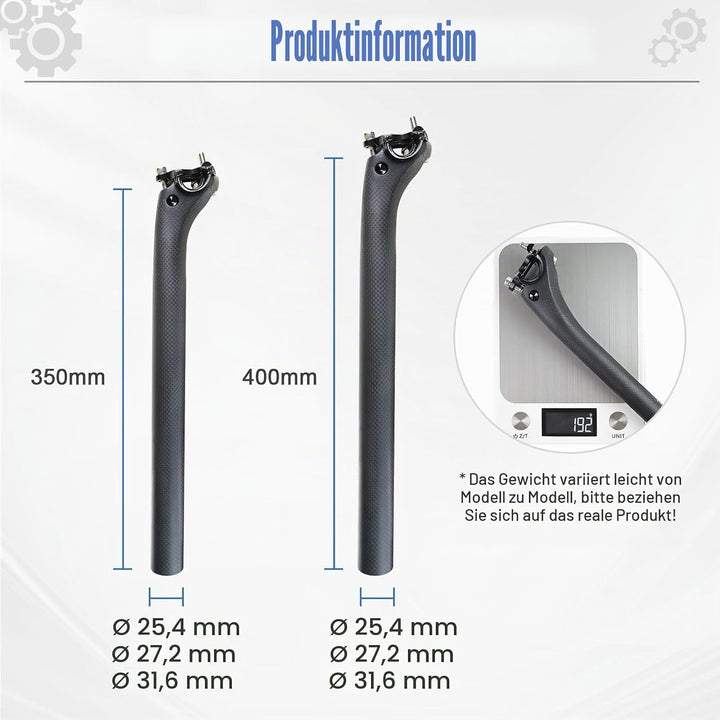 ROADNADO Sattelstütze Carbon Fiber Fahrrad SeatPost Ultraleichte Carbon Bike Post Matte 25.4 / 27.2