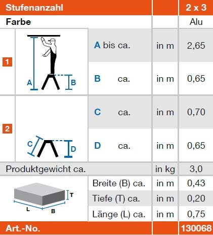 Krause 130068 Klapptritt 2 x 3 Stufen Aluminium, mit Roll-Stop-Automatik