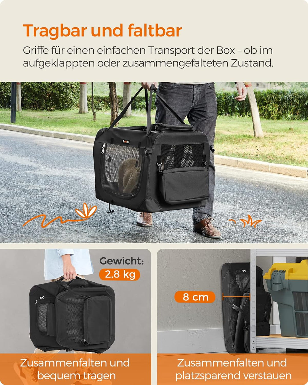 Feandrea Hundebox faltbar, Transportbox Hund, Grösse M, Hundetasche, Oxford-Gewebe, Netzstoff, atmun