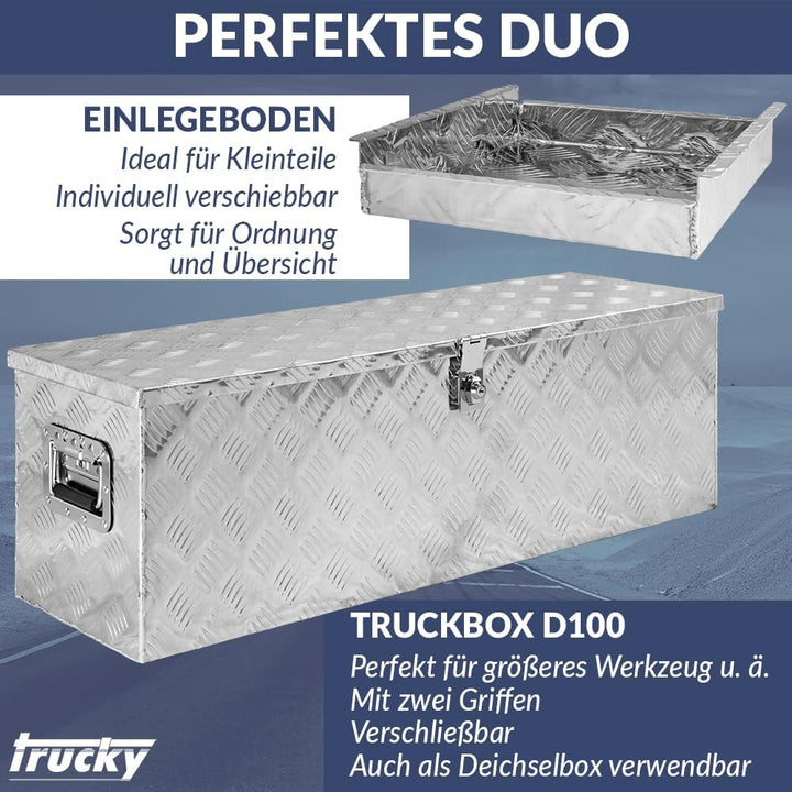 Trucky Set Truckbox D100 + Einhängefach Werkzeugbox Werkzeugkiste Anhängerbox Alubox Aluminium Box E
