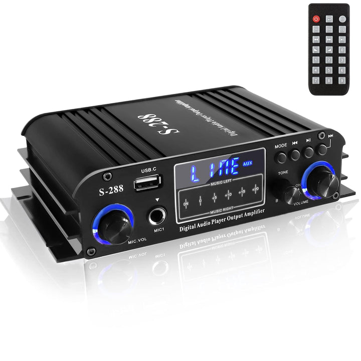 Romicta 4-Kanal Bluetooth 5.0 Stereo-Verstärker, 4×50W HiFi-Endstufe, 1200W Max, USB/SD/FM, Class D