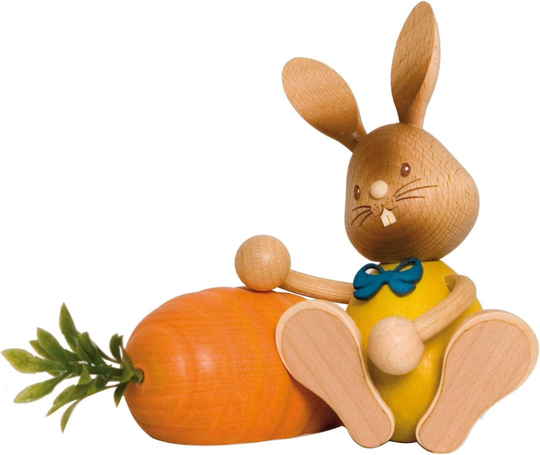 Drechslerei Kuhnert - Osterdekoration / Osterhase - Stupsi Hase mit Möhre - 12cm - aus Holz - Made i