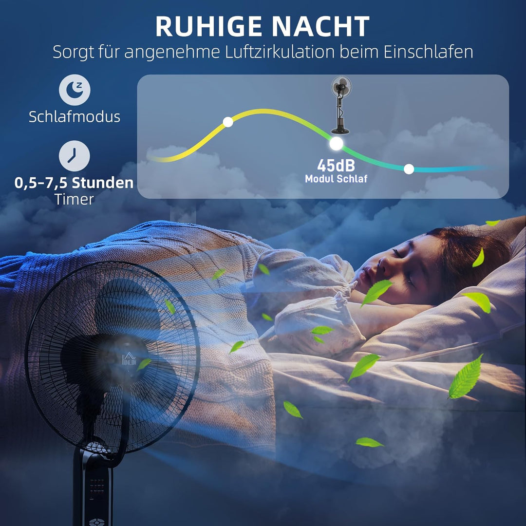 HOMCOM Ventilator mit Wasserkühlung, Luftbefeuchter, 10° Neigbar Standventilator inkl. Sprühnebel, 3