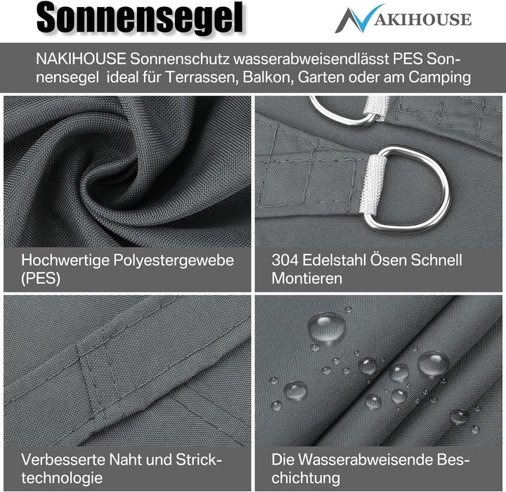 3.6x3.6x3.6m Wasserdichter Sonnenschutz Dreieck Sonnenschirm Aussenüberdachung Garten Patio Pool Sha