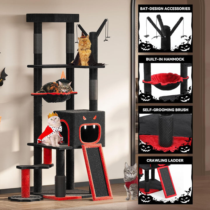 YITAHOME Gothic Kratzbaum Gross, 153cm Hoch, XL Grosse Katzen Stabil mit 4 Sisalsäule, 1 Kratzbrette