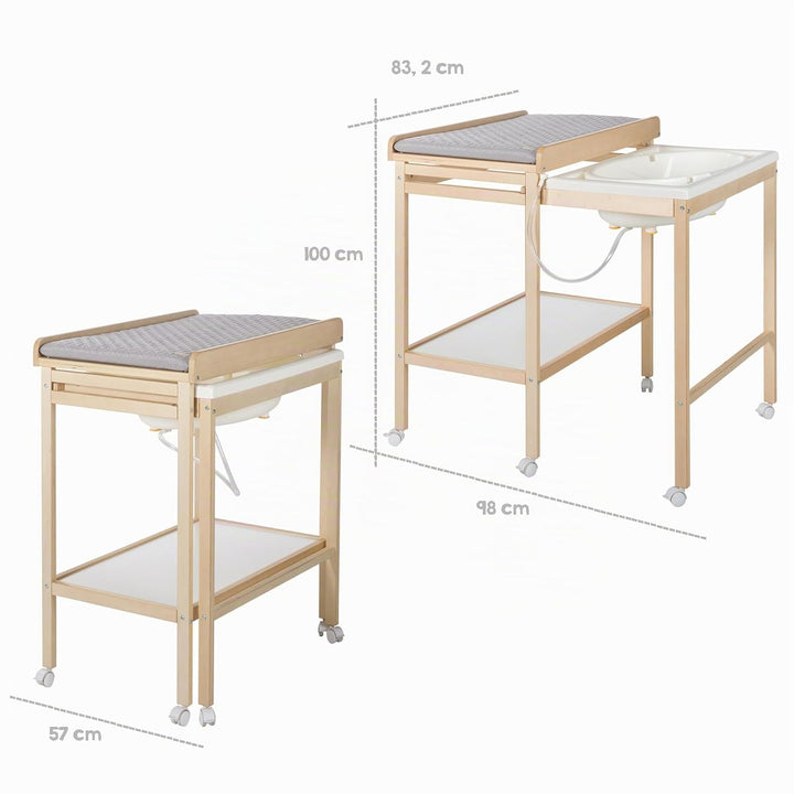 roba Bade Wickel Kombination + Wickelauflage Style grau - Mobiler Wickeltisch mit integrierter Badew