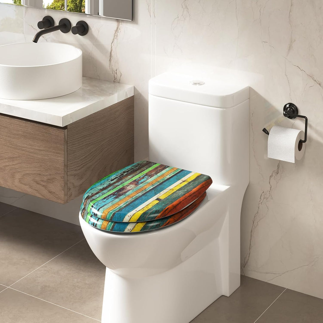 WOLTU Toilettendeckel mit Absenkautomatik Motiv, WC Sitz mit Schnellverschluss, Toilettensitz O Form