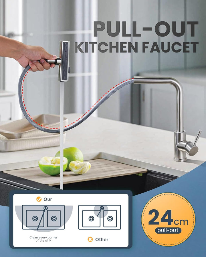 Wasserhahn Küche, Küchenarmatur Ausziebar mit Brause, Hochdruck Wasserfall Spültischarmatur 360° Dre