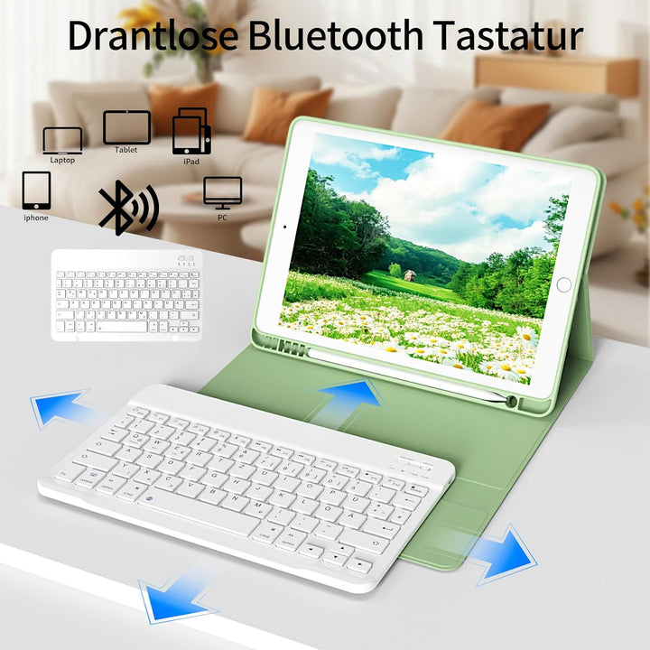 hülle mit Tastatur für iPad 9/8/7 Generation (2021/2020/2019) 10,2 Zoll, weiche TPU-Rückseite mit St