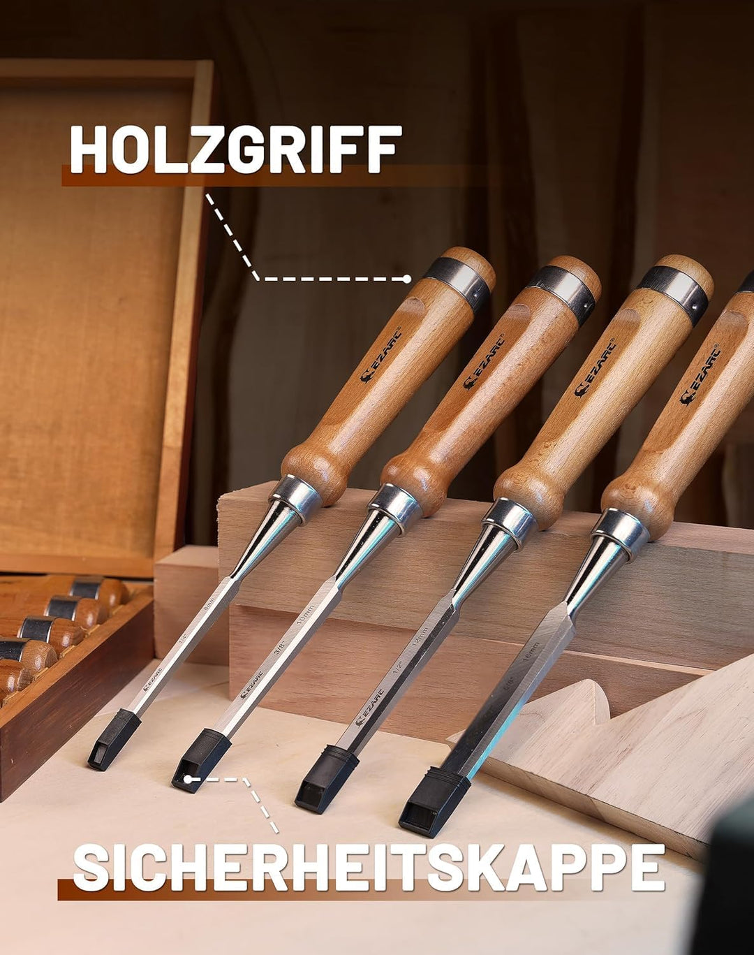 EZARC Stechbeitel Set für Holz, 6-teilig Stemmeisen Set für Holzarbeiten, Stecheisen Satz für Anfäng