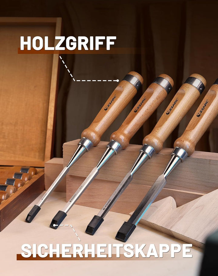 EZARC Stechbeitel Set für Holz, 6-teilig Stemmeisen Set für Holzarbeiten, Stecheisen Satz für Anfäng