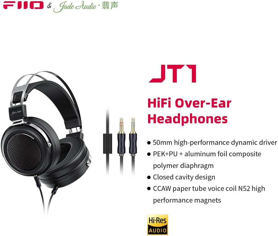 FiiO JadeAudio JT1 Professionelle Studio-Kopfhörer für Aufnahmen, Gaming-Headset mit Mikrofon, 50 mm