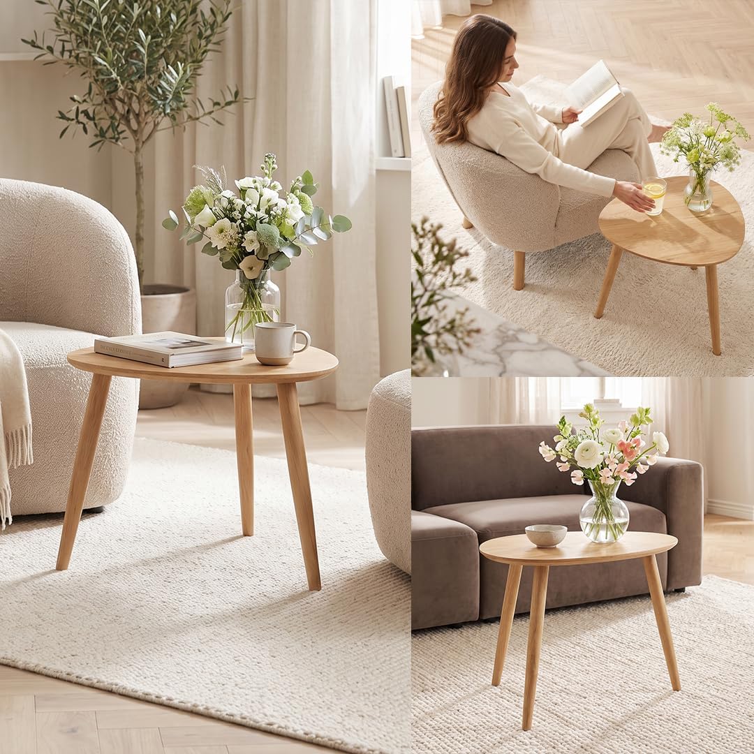 skølm Lodur Couchtisch oval aus Eichenholz – Beistelltisch 55 x 38 x 45 cm geölt – Holztisch stabil