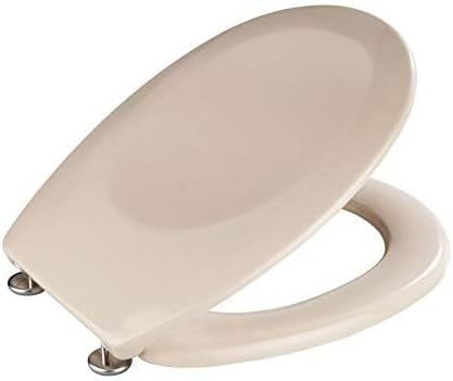 WENKO WC-Sitz Bergamo Beige - Antibakterieller Toilettensitz, verstellbare, rostfreie Edelstahlbefes