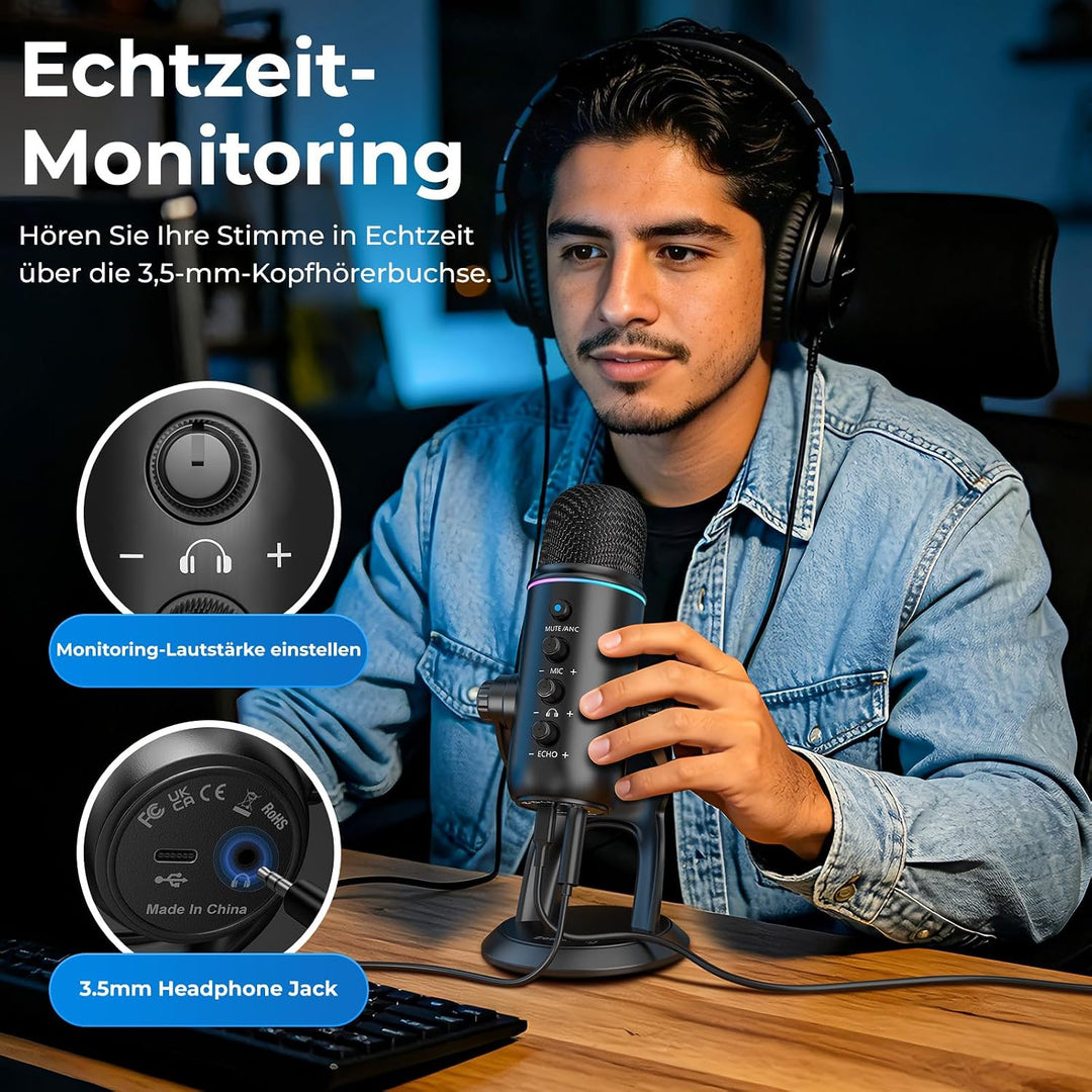 zealsound USB Mikrofon für PC &amp; Smartphone, Plug &amp; Play Podcast Mikrofon mit Rauschunterdrückung, St