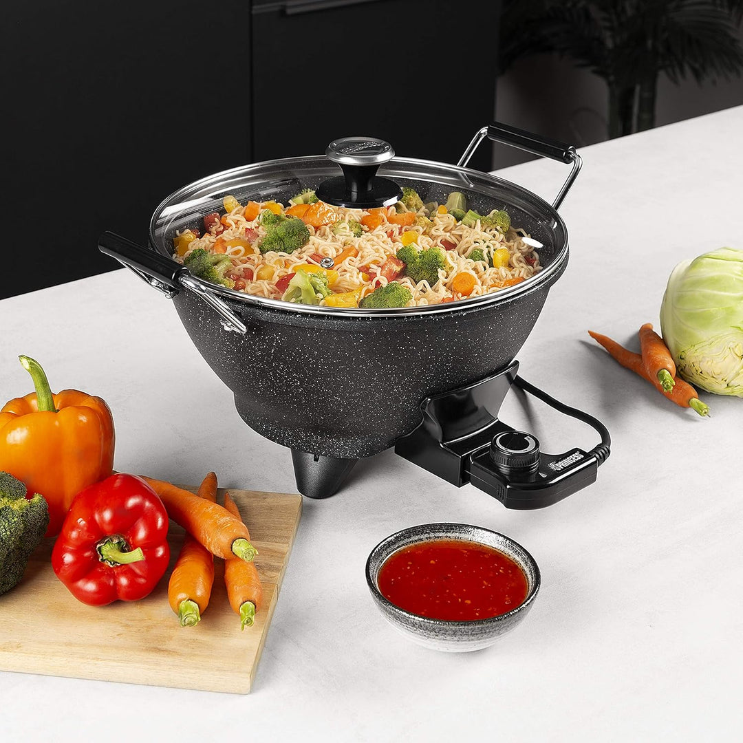 Princess Stir-Fry Elektro-Wok - 1400 Watt, 7 Liter, 35 cm Durchmesser, Regulierbarer Thermostat, Mar