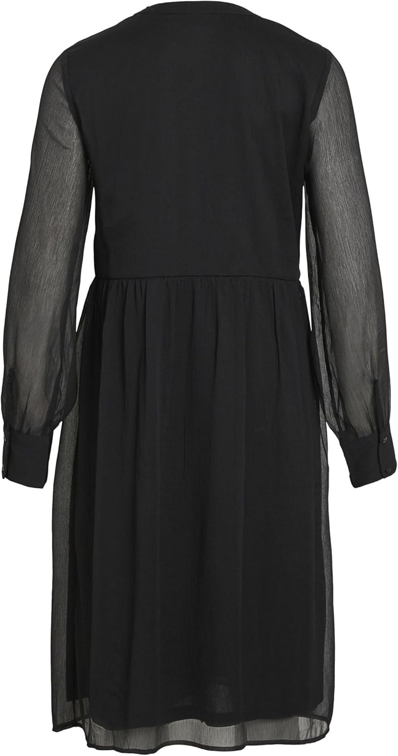 Vila Damen Vifalia V-Neck L/S Dress-Noos Blusenkleid 36 Schwarz, 36 Schwarz