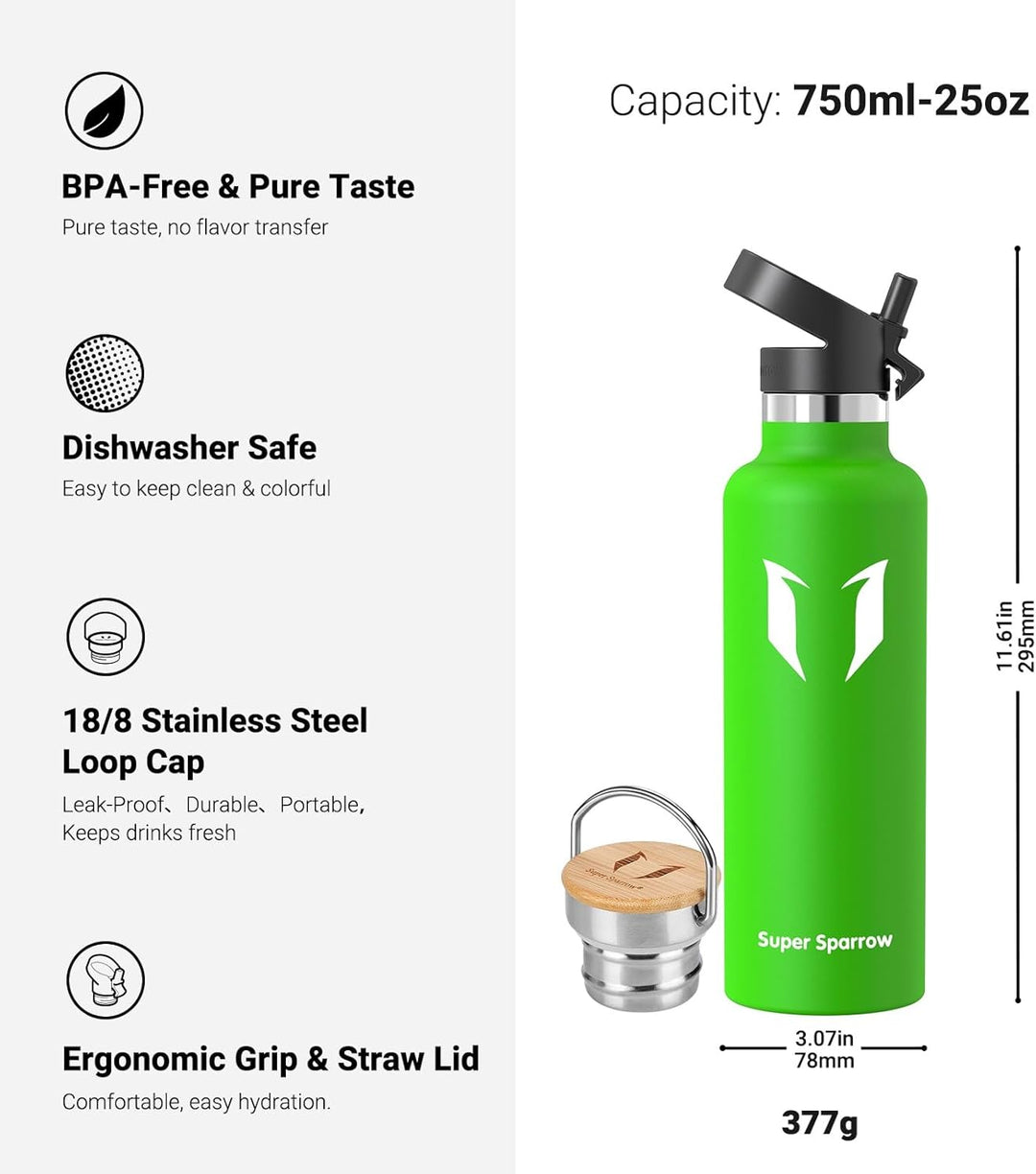 Super Sparrow Trinkflasche Edelstahl - 350ml/500ml/620ml/750ml/1L - Auslaufsicher Thermoskanne, BPA-