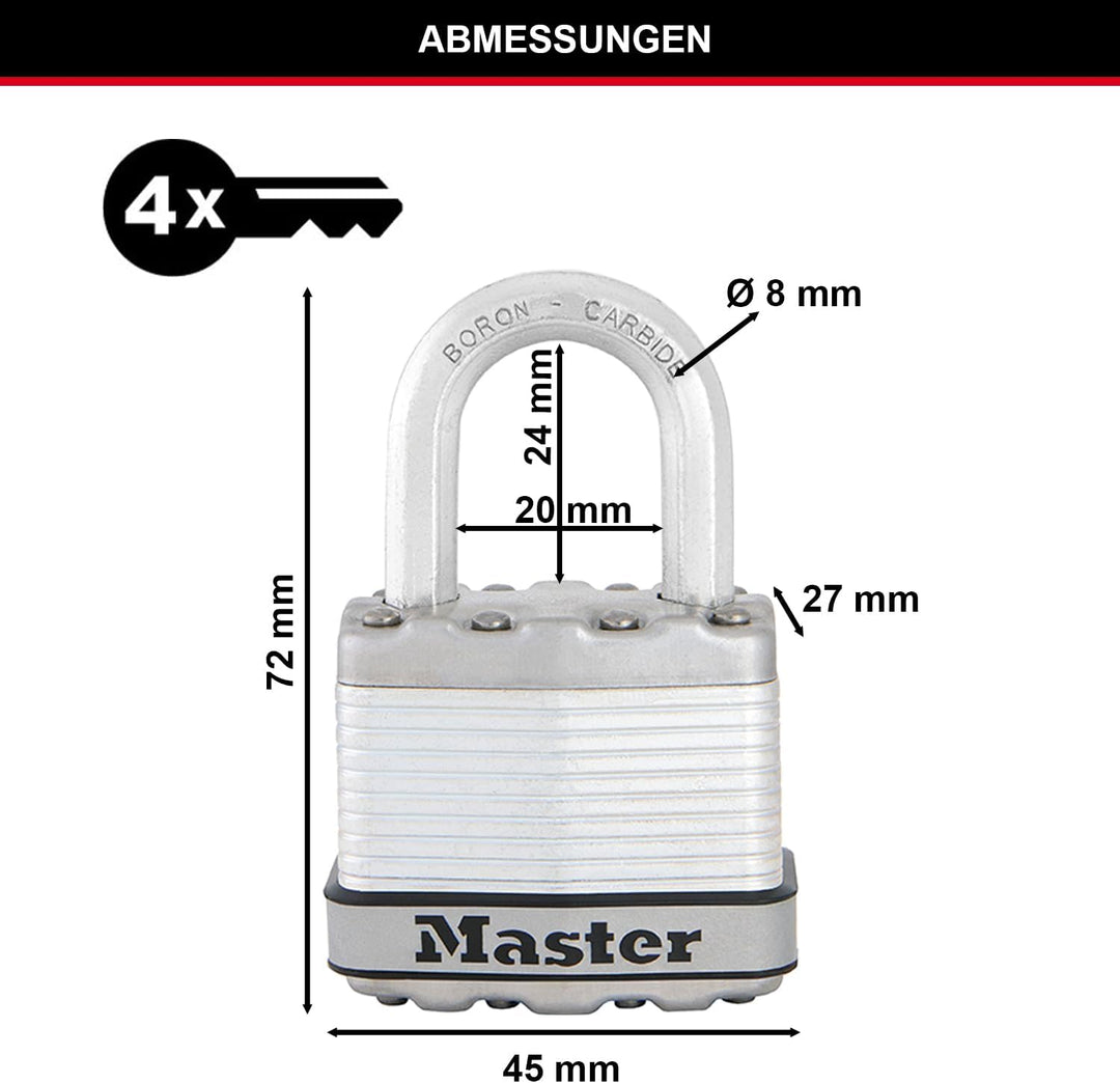 MASTER LOCK Hochsicherheits Vorhängeschloss [Schloss mit Schlüssel] [Laminiertem Stahl] [Wetterfest]