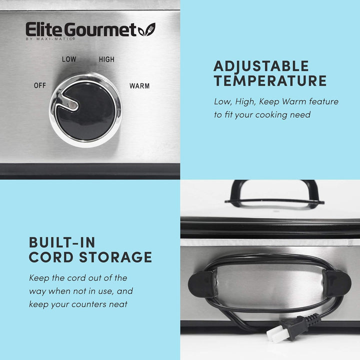 Elite Gourmet MST-5240SS Crock Slow Cooker, verschliessbarer Deckel, einstellbare Temperatur, warm h