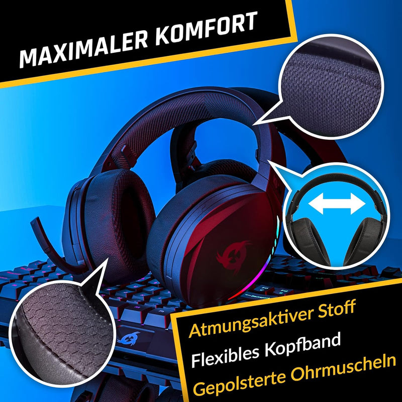 KLIM Panther RGB Gaming Headset für PS4 PS5 Switch PC, Niedrige Latenz, Noise Cancelling, Wireless,