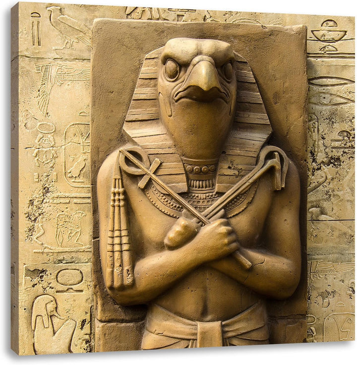 Ägyptischer Gott Horus, Format: 70x70 auf Leinwand, XXL riesige Bilder fertig gerahmt mit Keilrahmen