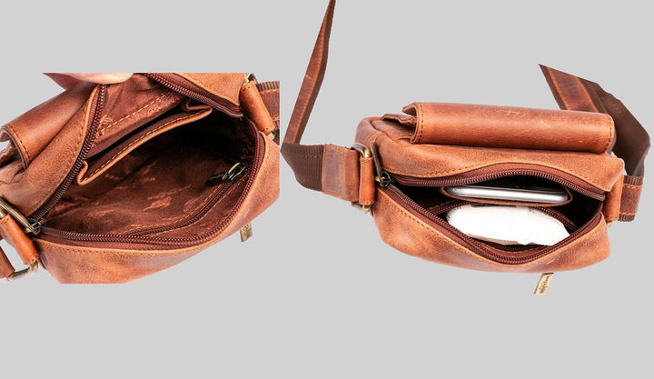 MATADOR kleine kompakte Leder Umhängetasche Herren Ledertasche Schultertasche Vintage Tan Braun, Tan