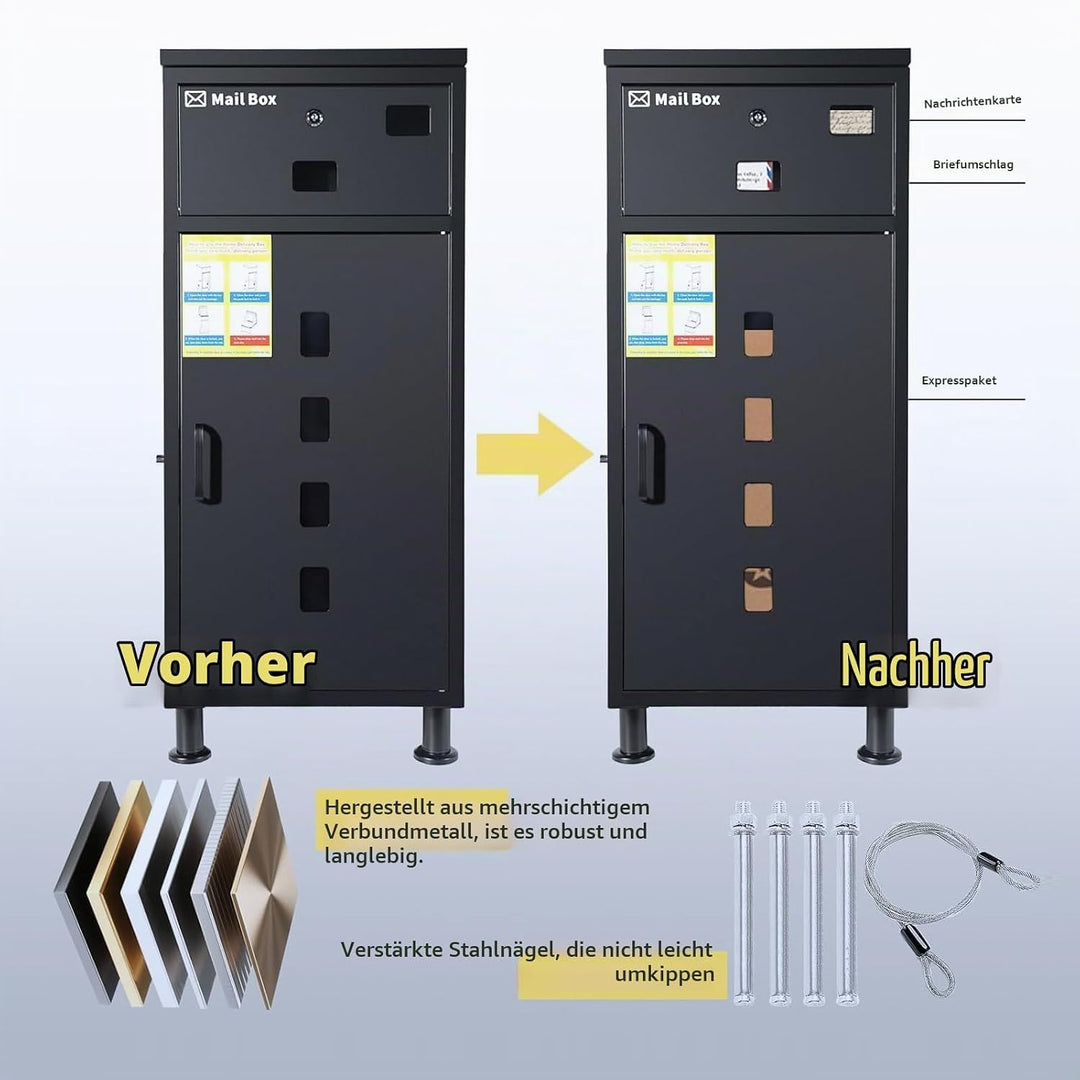 Paketbox Briefkasten Mit Paketfach Brieffächer, Verstellbare Stützhöhe 8-12 cm, Diebstahlsicherung,
