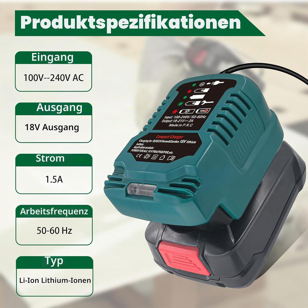 Ersatz Ladegerät für Bosch 18V PBA Haus und Garden System Akku, Tragbares Mini-Schnellladegerät mit