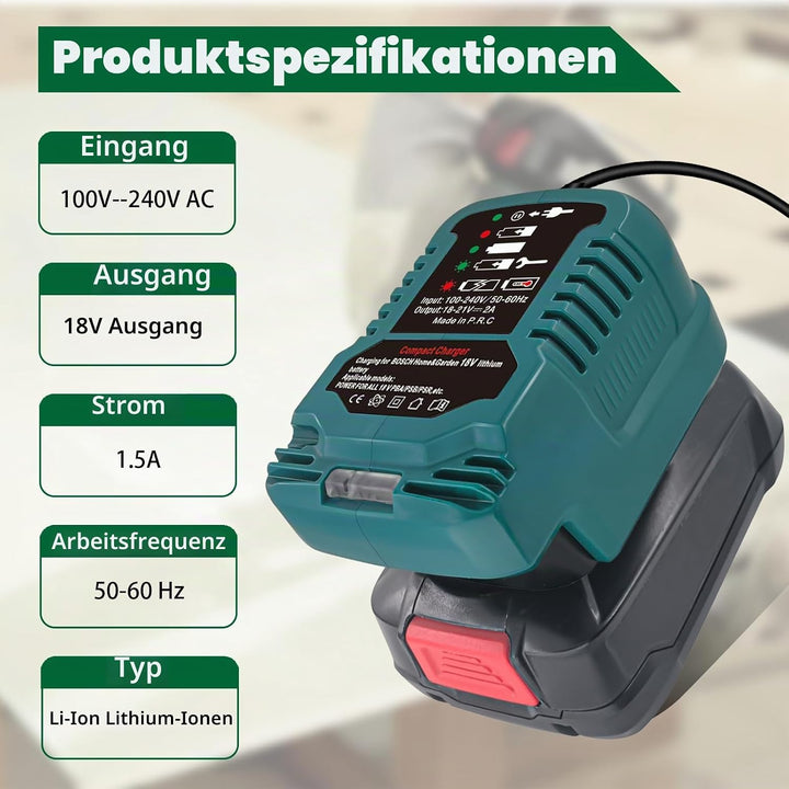 Schnellladegerät Ersatz für Bosch PBA 18V Ladestation mit LED-Anzeige Kompatibel mit Bosch 18V PBA A