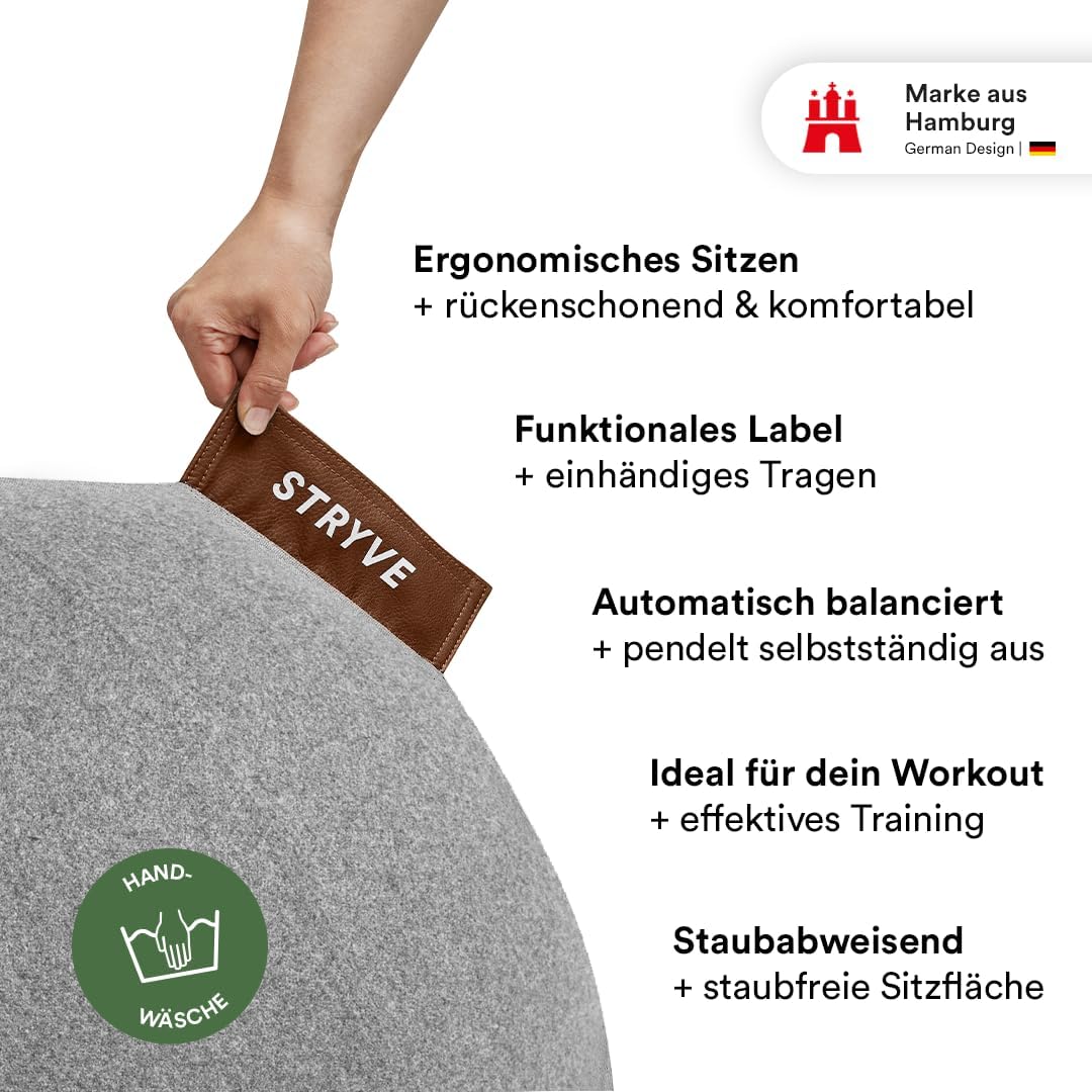 STRYVE Active Ball Wollfilz (65 cm, 70 cm), innovativer Sitzball mit Filzbezug, Ergonomische Alterna