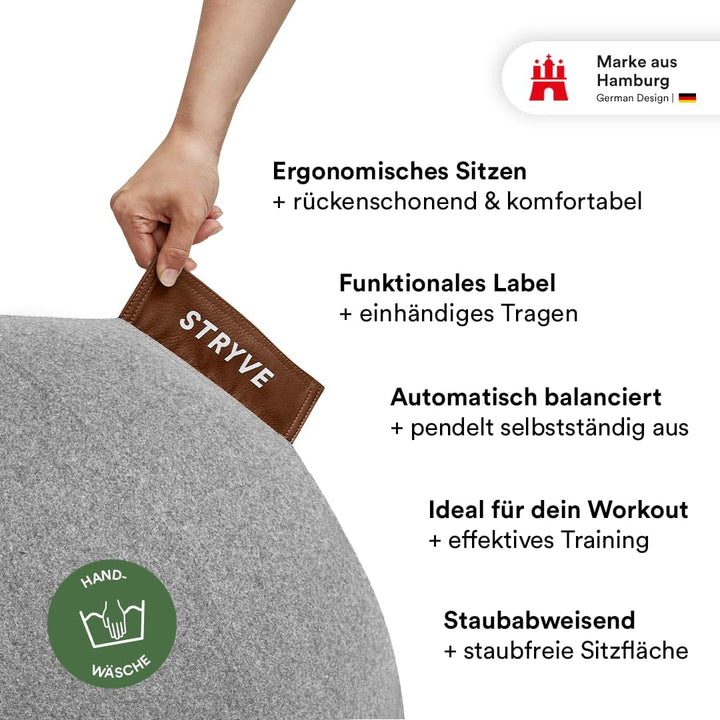 STRYVE Active Ball Wollfilz (65 cm, 70 cm), innovativer Sitzball mit Filzbezug, Ergonomische Alterna