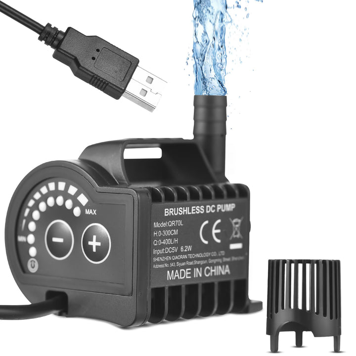 Elektrische Wasserpumpe, QR70L 5V 6.2W 0-400L/H Mikro Tauchwasserpumpe, 8 Stufen Einstellbar Drehzah
