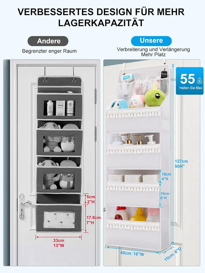 Über der Tür Organizer – Boho-Kinderzimmer-Hänge-Organizer mit Quasten – Aufbewahrung hinter der Tür