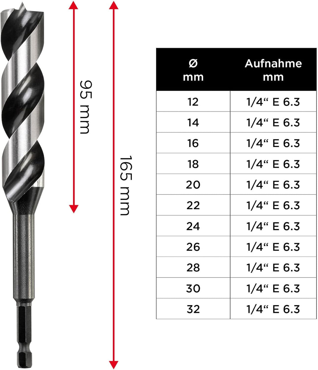 kwb 3-S Japan Schlangenbohrer ø 30 mm, 165 mm aus blankgeschliffenem CV-Stahl mit superscharfem Spit